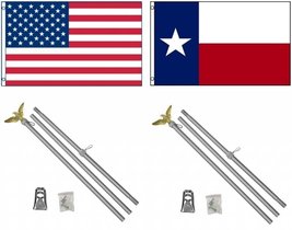 AES 3x5 3&#39;x5&#39; USA American w/State of Texas Flag w/Two 6&#39; Aluminum Flagpole Pole - £32.14 GBP