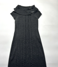 Dressbarn Women Knit Sweater Dress Size Small Short Sleeve Gray Cowl Neck - £21.41 GBP