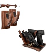Teslyar Wave Gun Rack Wall Mount &amp; Wood Pistol Rack 2 Handguns Or Revolvers - $71.00 CAD