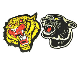 Roaring Black Panther 8&quot; Bengal Tiger Back Patch Large Embroidered Iron On 2 Pcs - £47.30 GBP