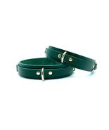 Emerald Green Mona Leather BDSM Thigh Cuffs &amp; Gold Hardware, Thigh Strap... - £94.81 GBP