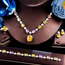Luxury 4pcs Nigerian Bridal Wedding Jewelry Set for Brides Shiny Multicolor Cubi - £54.37 GBP