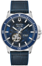 Bulova Marine Star Blue Leather Automatic Men Watch 96A291 - £387.76 GBP
