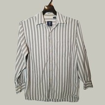 Izod Mens Button Up Shirt Medium Long Sleeve Grey White Tan Classic - £11.77 GBP