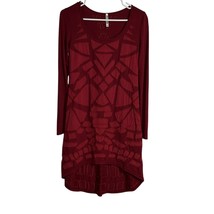 Monoreno Dress Womens Small Maroon Red Geometric Textured HiLo Hem Boho ... - $24.99
