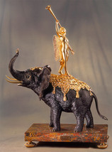 Soher Figurine Elephant &amp; Angel Base Marble Gold French New  - £5,263.53 GBP