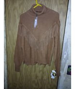 Chelsea &amp; Theodore Fringe Sweater Womens Size Large Brown Western Cowl N... - £18.32 GBP