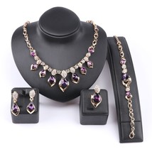 African Jewelry Set Gold Color Purple Zircon Austrian Crystal Women Wedding Neck - £25.97 GBP