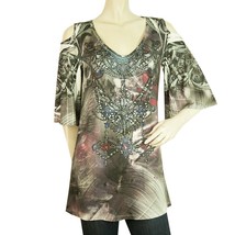 S-12 S-Twelve Cut Shoulders Multicolor Jeweled Long Blouse Top size M - $74.25