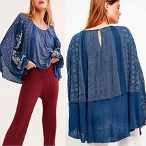 $128 Free People Mixed Messages Embroidered Tunic Top Medium 8 10 Stripe... - £46.41 GBP