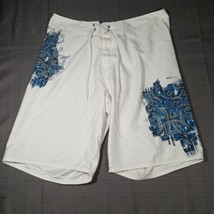 Point Zero Men&#39;s Medium - Board Shorts Swim Trunks - White with Blue Gra... - £11.68 GBP
