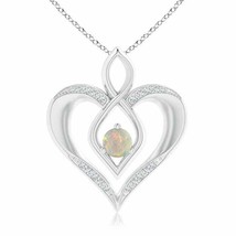 ANGARA 5mm Natural Opal Infinity Heart Pendant with Diamond Accents in Silver - £335.65 GBP+