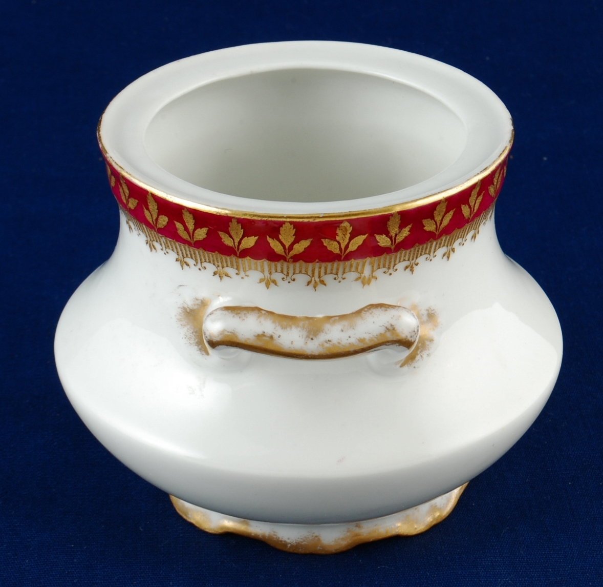Haviland & Co Limoges Sugar Bowl 17001 Signed Josephine..T..i Gold Leaves on Red Item image 2