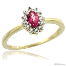 Size 7 - 14k Yellow Gold Diamond Halo Pink Topaz Ring 0.25 ct Oval Stone 5x3  - £396.46 GBP