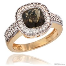 Size 5.5 - 14k Yellow Gold Ladies Natural Smoky Topaz Ring Cushion-cut 3.5 ct.  - £853.74 GBP