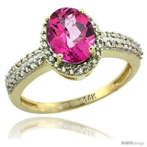Size 10 - 14k Yellow Gold Diamond Halo Pink Topaz Ring 1.2 ct Oval Stone 8x6  - £553.02 GBP