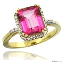 Size 10 - 14k Yellow Gold Diamond Pink Topaz Ring 2.53 ct Emerald Shape 9x7 mm,  - £621.54 GBP