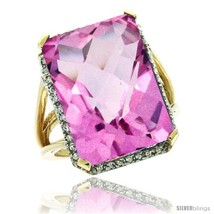 Size 9 - 14k Yellow Gold Diamond Pink Topaz Ring 14.96 ct Emerald shape 18x13  - £871.16 GBP