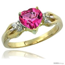 Size 9.5 - 14k Yellow Gold Ladies Natural Pink Topaz ring Heart shape 7x7 Stone  - £298.09 GBP