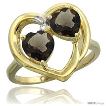 Size 7 - 14k Yellow Gold 2-Stone Heart Ring 6mm Natural Smoky Topaz &amp; Smoky  - £371.85 GBP