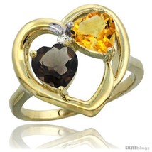 Size 8 - 14k Yellow Gold 2-Stone Heart Ring 6mm Natural Smoky Topaz &amp; Citrine  - £371.85 GBP