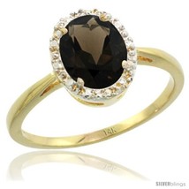 Size 9 - 14k Yellow Gold Smoky Topaz Diamond Halo Ring 1.17 Carat 8X6 mm Oval  - £362.24 GBP