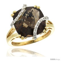 Size 10 - 14k Yellow Gold Diamond Smoky Topaz Ring 7.5 ct Cushion Cut 12 mm  - £514.75 GBP