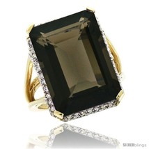 Size 9 - 14k Yellow Gold Diamond Smoky Topaz Ring 14.96 ct Emerald shape 18x13  - £869.15 GBP