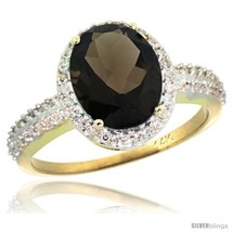 Size 9 - 14k Yellow Gold Diamond Smoky Topaz Ring Oval Stone 10x8 mm 2.4 ct 1/2  - $688.45