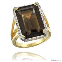 Size 8 - 14k Yellow Gold Diamond Smoky Topaz Ring 14.96 ct Emerald shape 18x13  - £822.60 GBP