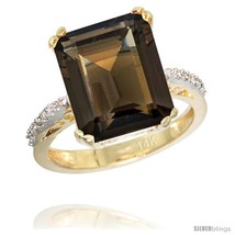 Size 10 - 14k Yellow Gold Diamond Smoky Topaz Ring 5.83 ct Emerald Shape 12x10  - £580.77 GBP