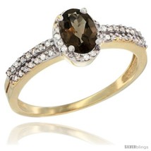 Size 6 - 14k Yellow Gold Ladies Natural Smoky Topaz Ring oval 6x4 Stone Diamond  - £467.81 GBP