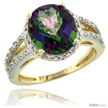 Size 6 - 14k Yellow Gold Diamond Halo Mystic Topaz Ring 2.85 Carat Oval Shape  - £862.43 GBP