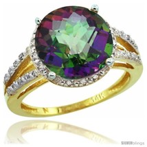 Size 5 - 14k Yellow Gold Diamond Mystic Topaz Ring 5.25 ct Round Shape 11 mm,  - £572.89 GBP