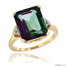 Size 9 - 14k Yellow Gold Ladies Natural Mystic Topaz Ring Emerald-shape 12x10  - £554.12 GBP