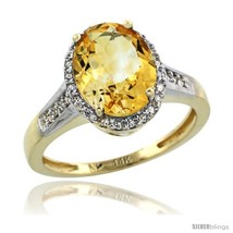 Size 8 - 14k Yellow Gold Diamond Citrine Ring 2.4 ct Oval Stone 10x8 mm, 1/2 in  - £567.79 GBP