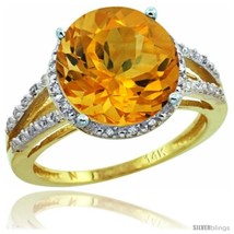 14k yellow gold diamond citrine ring 5.25 ct round shape 11 mm 12 in wide thumb200