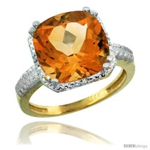 Size 7 - 14k Yellow Gold Diamond Citrine Ring 5.94 ct Checkerboard Cushion 11  - $637.66