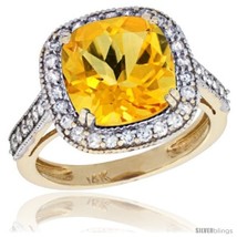 Size 8 - 14k Yellow Gold Diamond Halo Citrine Ring Cushion Shape 10 mm 4.5 ct  - $1,280.02