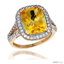 Size 8 - 14k Yellow Gold Diamond Halo Citrine Ring Checkerboard Cushion 12x10  - £1,255.28 GBP