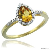 Size 10 - 14k Yellow Gold Diamond Citrine Ring 0.59 ct Tear Drop 7x5 Stone 3/8  - £327.06 GBP