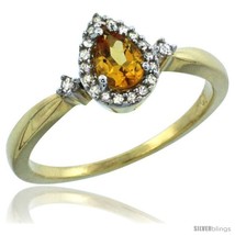 Size 6 - 14k Yellow Gold Diamond Citrine Ring 0.33 ct Tear Drop 6x4 Stone 3/8  - £351.84 GBP