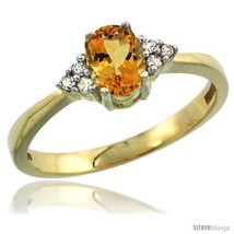 Size 8 - 14k Yellow Gold Ladies Natural Citrine Ring oval 6x4 Stone Diamond  - £241.63 GBP