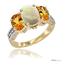 Size 6.5 - 14K Yellow Gold Ladies 3-Stone Oval Natural Opal Ring with Citrine  - £646.97 GBP
