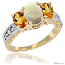Size 9.5 - 14k Yellow Gold Ladies Oval Natural Opal 3-Stone Ring with Citrine  - £563.52 GBP