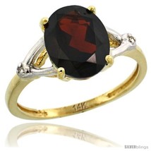 Size 8 - 14k Yellow Gold Diamond Garnet Ring 2.4 ct Oval Stone 10x8 mm, 3/8 in  - £394.87 GBP