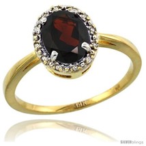 Size 9 - 14k Yellow Gold Diamond Halo Garnet Ring 1.2 ct Oval Stone 8x6 mm, 1/2  - £301.28 GBP