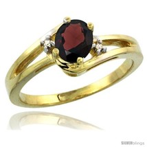 Size 7 - 14k Yellow Gold Ladies Natural Garnet Ring oval 6x4 Stone Diamond  - £414.61 GBP