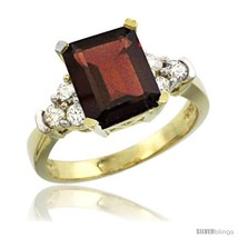 14k yellow gold ladies natural garnet ring emerald shape 9x7 stone diamond accent thumb200