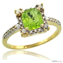 Size 9 - 14k Yellow Gold Diamond Halo Peridot Ring 1.2 ct Checkerboard Cut  - £421.18 GBP